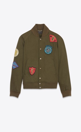 SAINT LAURENT Casual Jackets Man Teddy Multi-Patch Jacket in Dark Khaki Denim Twill a_V4